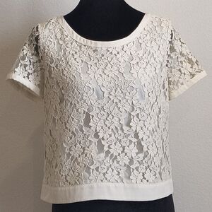 LC Lauren Conrad Ivory Floral Lace Short Sleeve Top